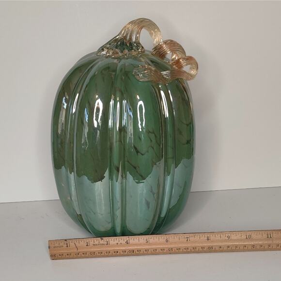 Christian Siriano Shabby Chic Blue Green Blown Glass Fall Pumpkin Beachy Decor - Picture 6 of 12